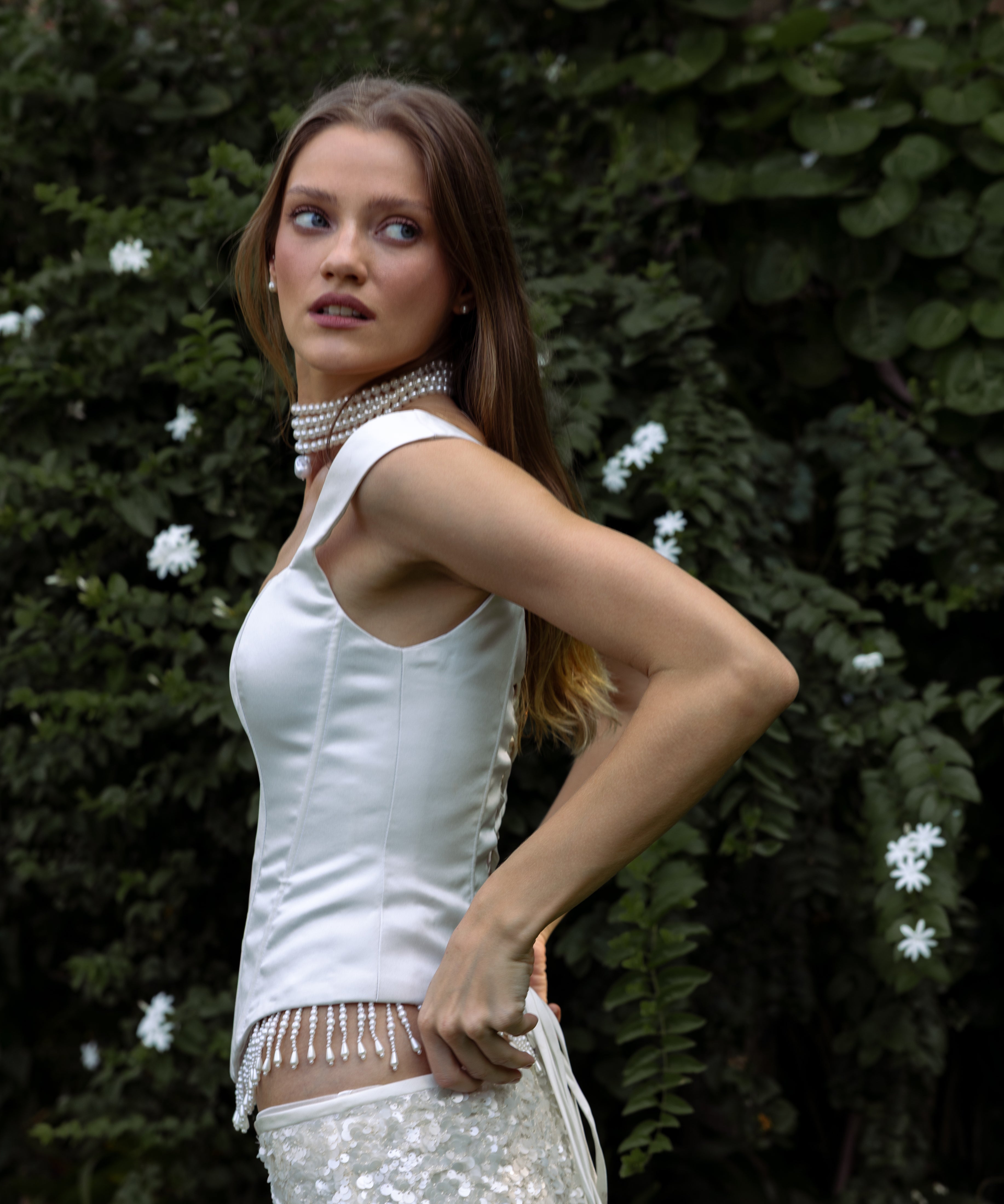 The Amelia Satin Corset and Sequin Skirt Set